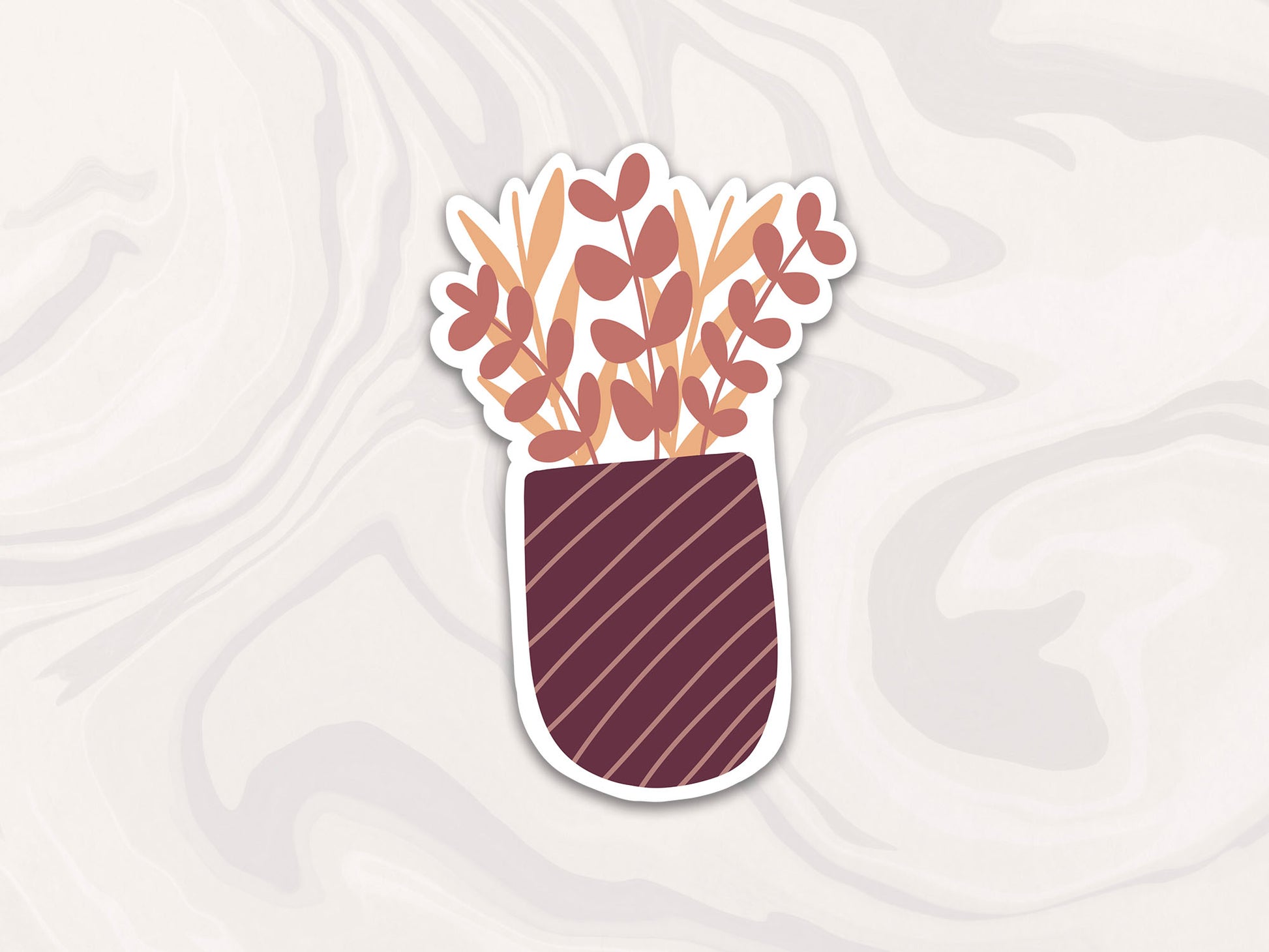 potted plant with tan and pink grass and leaves sticker