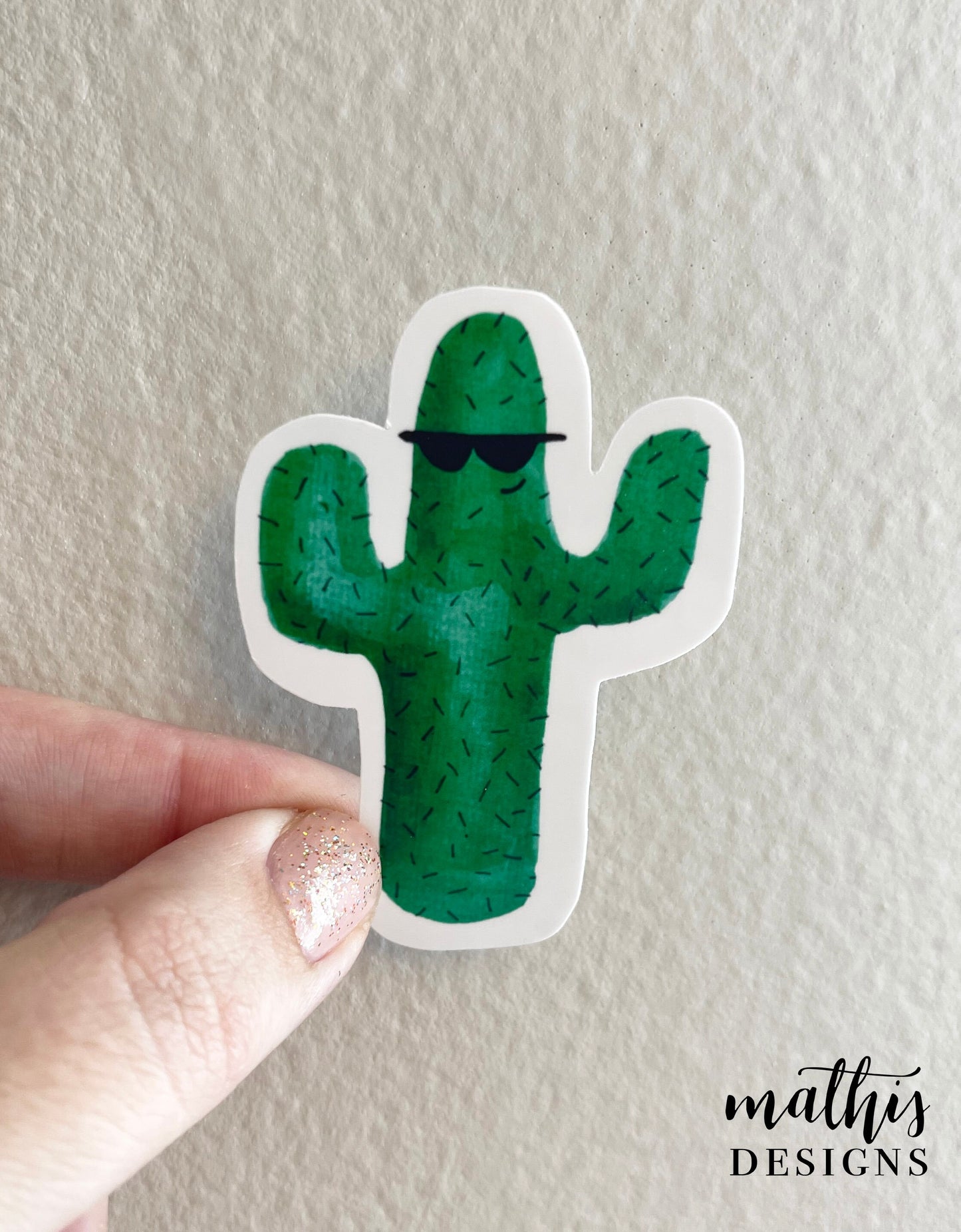 Sunglass Cactus Sticker, Watercolor Cactus Vinyl Sticker, Painted Succulent Decal, Gift