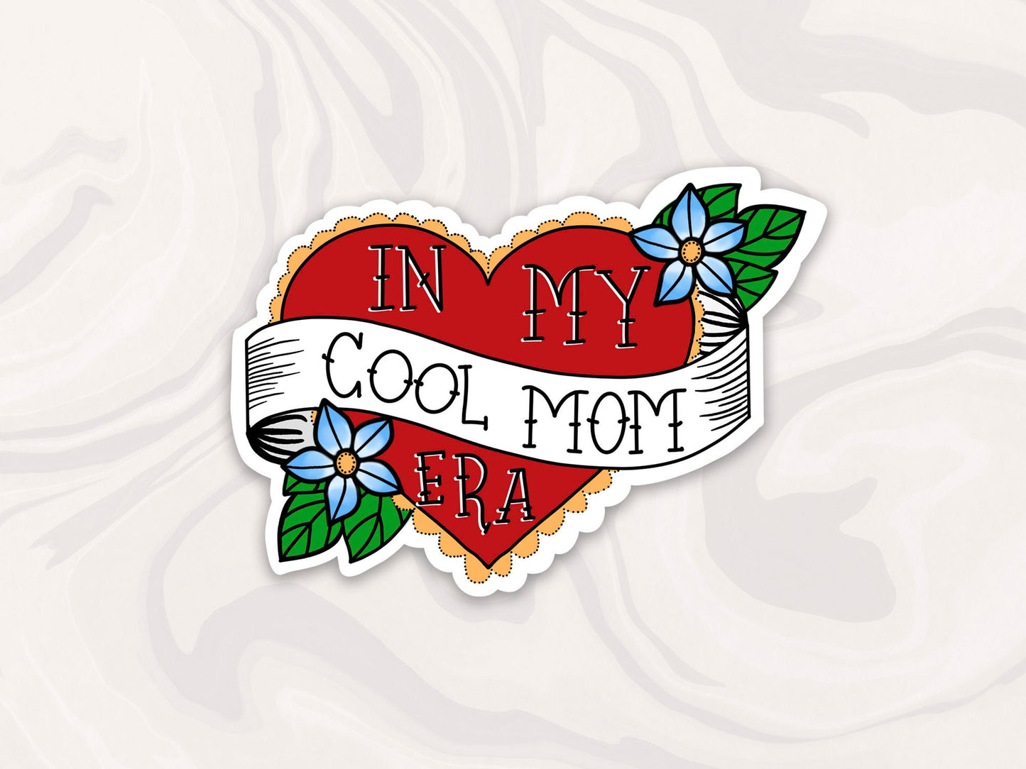In My Cool Mom Era Sticker, American Traditional Tattoo Mom Heart Sticker, Waterproof Decal, Gift